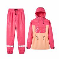 Ensemble imperméable en nylon PU pour l'extérieur, veste anorak à capuche et pantalon bicolores avec bandes réfléchissantes pour hommes et femmes, idéal pour la moto
