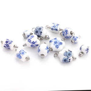 Cuentas de porcelana blanca y azul de estilo chino, formas mixtas para hacer joyas, colgante de cerámica de acero inoxidable, adorno H1605 - Product Image 5