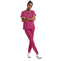 Dames scrubset met korte mouwen, geperforeerd polyester dobby-weefsel, voor dokters, ziekenhuizen & beautysalons, tweedelig uniform