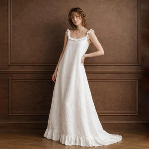 Vestido Midi de Lino/Algodón Blanco para Mujer, con Volantes, Estilo Playa, para Vacaciones en la Isla de Sanya, Sesión de Fotos - Product Image 3