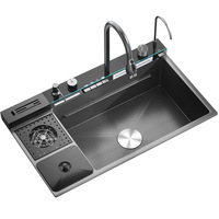Éviers multifonctionnels en acier inoxydable nano de cuisine intelligente moderne noire avec lave-vaisselle à double cascade pour restaurant