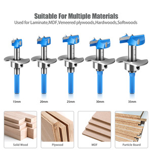 Lot de 5 forets Forstner à profondeur réglable 15mm-35mm pour trous de charnières de portes d'armoires, professionnels, droits, avec coffret en bois - Product Image 6