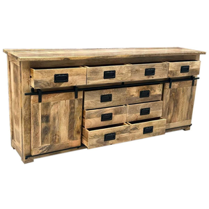 Buffet rustique en bois massif avec panneaux sculptés à la main par des artisans et étagères spacieuses pour la collection de meubles de salle à manger - Product Image 3