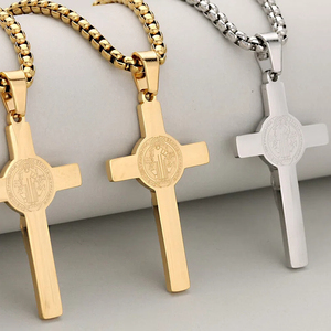 Collier Croix Chrétienne <span class=keywords><strong>Punk</strong></span> Plaqué Or et Argent, Bijou Religieux Jésus-Christ, Cadeau Unisexe - Product Image 2
