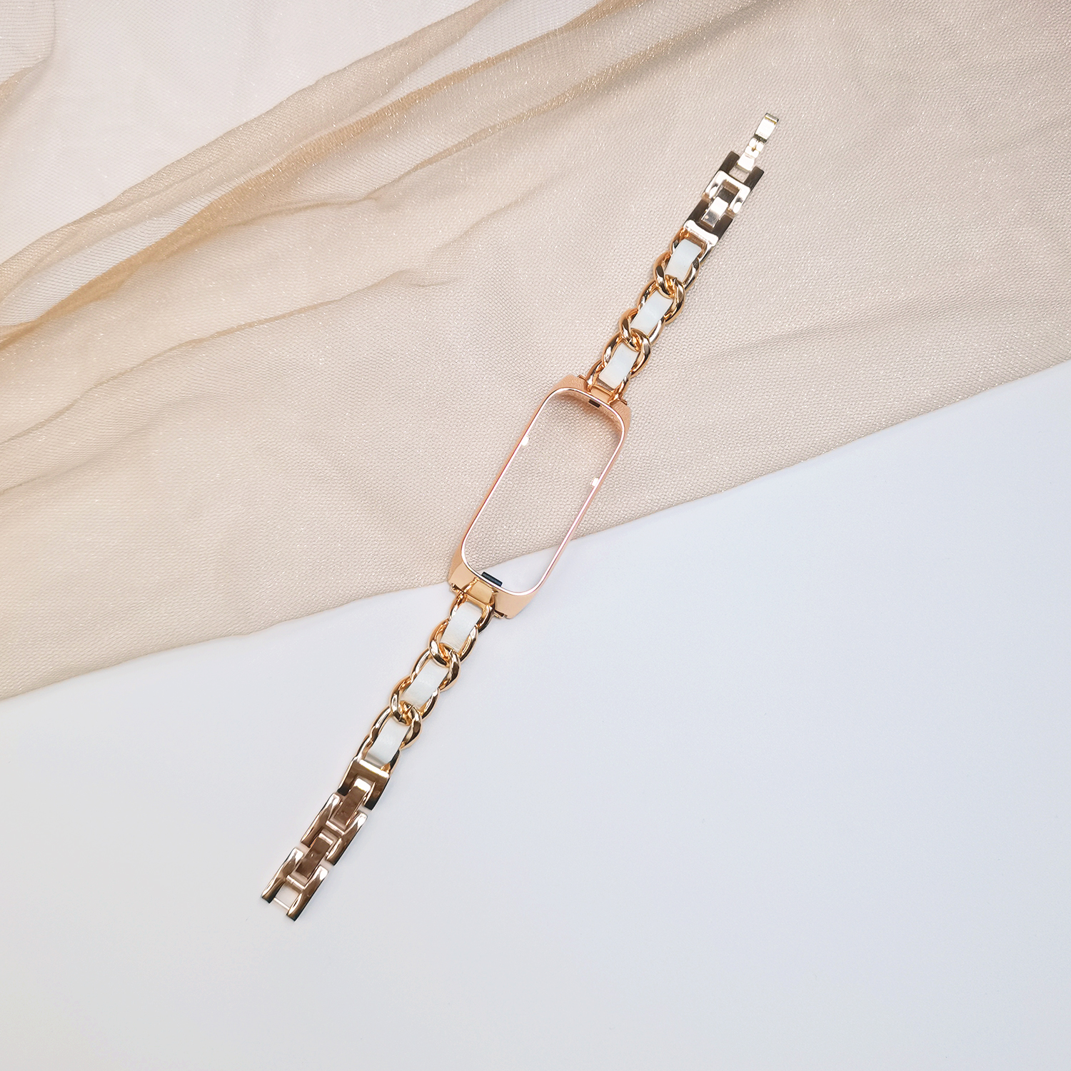 Rose Gold Band-White Leather