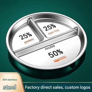 Piatto Diviso in Acciaio Inox 304, 20cm Rotondo con 3 Scomparti, Vassoio per Controllo Porzioni per Mense Scolastiche e Ospedaliere - Product Image 1