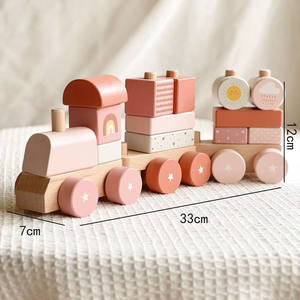 Juego de tren de madera, juguete de bloque apilable de madera, juguete Montessori para niños pequeños L04A010 - Product Image 2