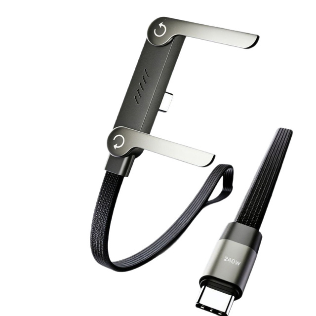 240W Type-C Multi-functional Fast-charging Braided Jacket Cable with Phone Holder Compatible iPhone 15 17 Tablets Gaming Devices