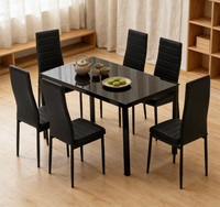 Ensemble de table à manger noire moderne avec 6 chaises, design contemporain pour la maison, restaurant, chaises rembourrées, chaises de salle à manger