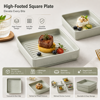 Assiette rectangulaire moderne en mélamine avec pied surélevé, gris mat, incassable, qualité alimentaire, pour buffet et fête