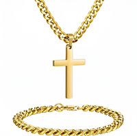 Chaîne cubaine en acier inoxydable poli six faces avec pendentif croix – Bijoux minimalistes pour hommes, vente en gros, succès commercial