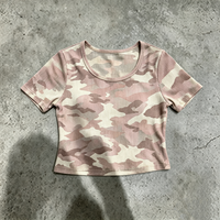 T-shirt vintage pour femme de haute qualité, fabriqué par un fabricant de renom, à manches courtes, imprimé camouflage intégral