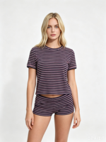 Kaos Crop Wanita Bergaris Bahan Katun Lengan Pendek Slim Fit Y2K Musim Panas Kasual OEM Pabrik