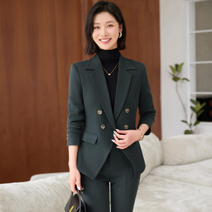 Giacca <span class=keywords><strong>abito</strong></span> <span class=keywords><strong>verde</strong></span> scuro tuta autunno doppiopetto da donna abbigliamento professionale di fascia alta Super bel tailleur da strada fritto. - Product Image 4