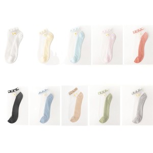 Pearl Daisy Pattern Women's Ankle Socks Transparent Thin Summer Boat Socks Elegant Style 10 Colors Available - Product Image 5
