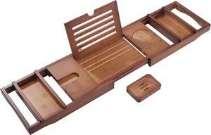 Venta caliente naturaleza bambú madera extensible antideslizante bañera <span class=keywords><strong>Caddy</strong></span> bandeja para baño Spa experiencia - Product Image 2