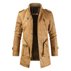 Nouvelle veste en cuir PU <span class=keywords><strong>mi</strong></span>-<span class=keywords><strong>longue</strong></span> pour hommes, automne et hiver, mode décontractée, col montant, veste slim pour jeunes, vente en gros, en stock - Product Image 2
