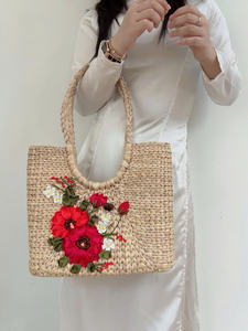 Sac à bandoulière floral ouvert Vintage pour femmes fait à la main deux poignées de jacinthe d'eau forme ovale suivant les tendances chaudes de la mode du Vietnam - Product Image 4