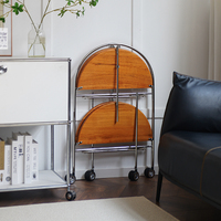 Table basse pliable à roulettes avec plateau en bois de caoutchouc de qualité AA et structure en acier inoxydable pour salon, chambre, petit espace, restaurant