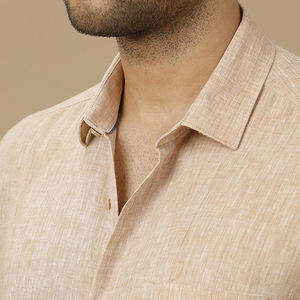 <span class=keywords><strong>Camicia</strong></span> da uomo in <span class=keywords><strong>lino</strong></span> <span class=keywords><strong>marrone</strong></span> chiaro personalizzata OEM, 100% popeline, stile casual, a maniche lunghe, anti-piega, tinta unita - Product Image 5