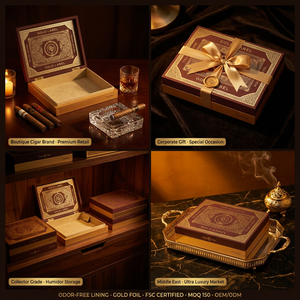 กล่องซิการ์แบบมีบานพับสุดหรู ลายฟอยล์ทองวินเทจ กล่องซิการ์ทำมือ รับทำโลโก้แบรนด์ตามสั่ง OEM - Product Image 2