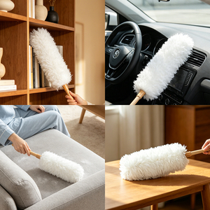 Brosse à <span class=keywords><strong>poussière</strong></span> en microfibre avec manche en bambou écologique Cleanhome, douce, antistatique, lavable, pour le nettoyage de la maison, de la voiture et des meubles - Product Image 2