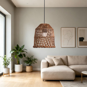 Lámpara Colgante Redonda de Ratán Tejida a Mano, E27, Luz LED Marrón, para Decoración de Hogar, Restaurante, Hotel - Product Image 3