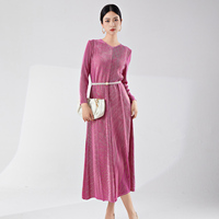 Haute qualité femmes robe Midii élégant Stretch Patchwork plissé mode robe décontracté à manches longues robe de soirée