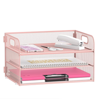 Organizador de Papel Metálico de 3 Niveles Apilables, Bandeja para Cartas, Carpeta de Archivos de Malla con Asa, Color y Logotipo Personalizables para Suministros de Oficina en Casa y Escritorio