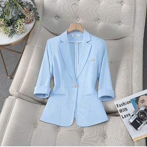 Women's Blazer <b>Jacket</b> Three Quarter Sleeve Solid Color Breathable Polyester Spring <b>Summer</b> Casual Fashion Top - Product Image 1