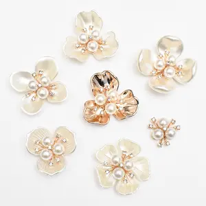 Flower Button Shell Button DIY Accessories Embellishment LSRB1107 Wholesale Rhinestone Metal Copper Flatback 2cm and 4cm Plating