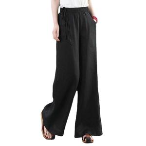 Pantalon en coton européen et américain pour <span class=keywords><strong>femme</strong></span>, ample, large, taille haute, droit, rétro, décontracté - Product Image 2