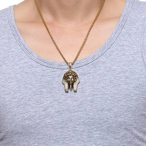 Ciondolo faraone piramide egiziana in oro 18 carati zircone in acciaio inossidabile Tut Feather Jewelry donna faraone egiziano Tut Portrait Gift - Product Image 3
