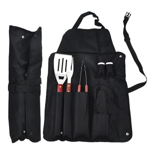 ชุดเครื่องมือบาร์บีคิวมีด้ามจับไม้ชุดเครื่องมือบาร์บีคิวแบบพกพากลางแจ้งผ้ากันเปื้อนและ avental สำหรับ churrasco churrasqueiro - Product Image 4