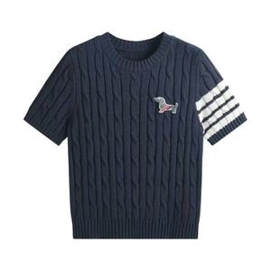 Dalang Factory Design Preppy Style Puppy Embroidered <b>Cable</b> <b>Knit</b> <b>Sweater</b> Short Sleeve Women's Slim Fit Crew Neck Top - Product Image 2
