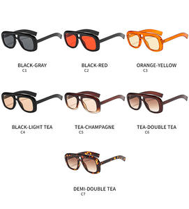 Lunettes de soleil pour femmes à double pont en gros, lunettes de soleil rétro en matériau <span class=keywords><strong>PC</strong></span>, style rétro <span class=keywords><strong>futuriste</strong></span>, lunettes de soleil de style urbain - Product Image 3