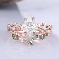 Ensemble de bagues de mariée en argent sterling 925 plaqué or rose avec moissanite taille cerf-volant et pierre d'agate verte taille marquise