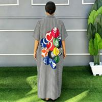 Robe longue décontractée africaine en coton à manches courtes pour femme, motif imprimé, avec foulard, ensemble de vêtements africains pour femme avec boubou