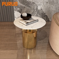 Pfuluo — meuble de salon, petites étagères dorées en acier inoxydable, avec dessus en marbre blanc, table latérale en métal