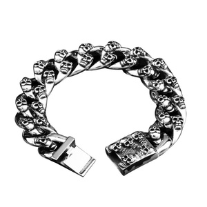Edgy Punk Skull Cuban Link Bracelet <b>Men</b> Surgical Grade 316L Stainless Steel Hypoallergenic Heavy Chain Tactical Jewelry Gift - Product Image 5