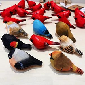 Ornements d'oiseaux en bois de tilleul gravés à la main, bois massif sculpté à la main, oiseaux peints, cadeau de Noël, décoration de la maison - Product Image 2