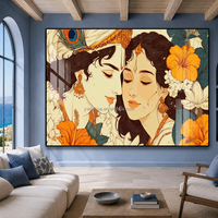Art mural créatif, impressions numériques, peintures de portraits indiens, peintures en porcelaine cristalline avec cadres en alliage d'aluminium
