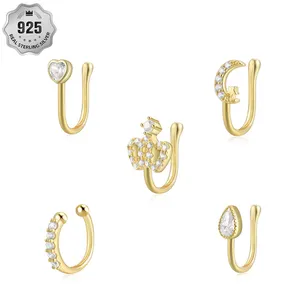 925 Silver Piercing Nose Hoop Clip Cuff Ring Gold Plated Non Piercing Nose Ring Clip Sterling Silver Jewellery Piercing Jewelry