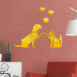 Adhesivo Decorativo de Pared con Espejo Acrílico, Diseño de Gato y Perro de Dibujos Animados, con Respaldo Adhesivo, Decoración de Pared - Product Image 3