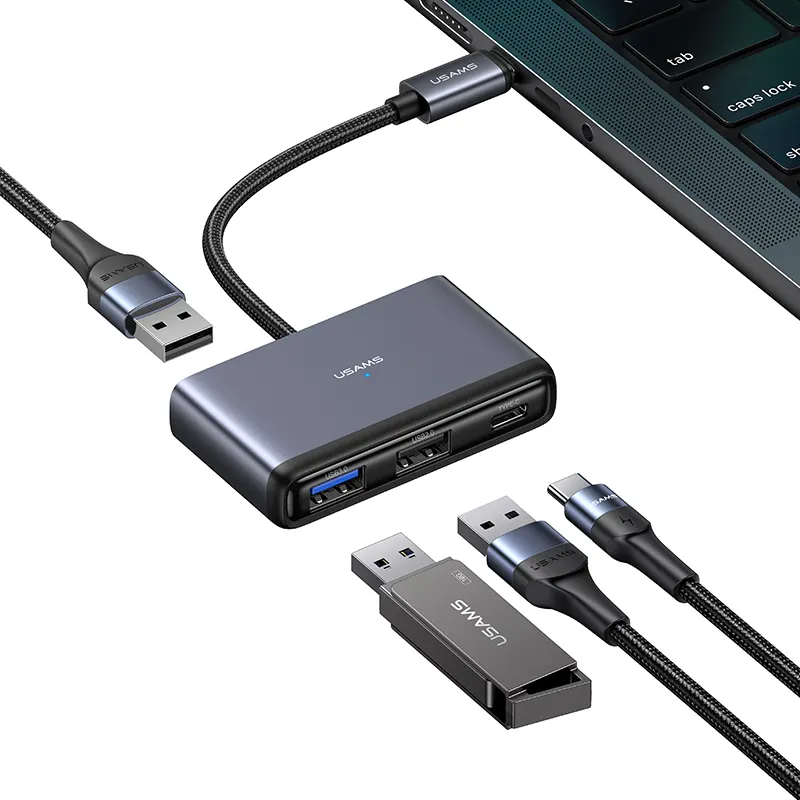 อะแดปเตอร์พอร์ต USAMS USB C หลายพอร์ตที่เข้ากันได้กับ PD USB ฮับพอร์ต3.0 3 in 1ฮับ USB Type C