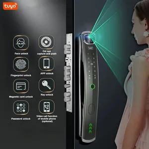 Commercial Wifi Biometric Facial Recognition Fingerprint Digital Card Safe Face Id Door Smart Lock with Camera Eye Scanner Key