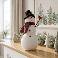 Sculpture de bonhomme de neige vintage en tissu noir avec oiseau rouge pour la décoration de table de Noël OEM ODM