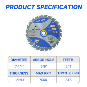 <b>7</b>-1/4 Inch 24T TCT Demolition Saw Blades for Wood with Nails <b>Framing</b> Pallet Cutting Multipurpose Circular Disc Table Saw Blade - Product Image 2