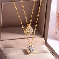 Collier double couche en bambou avec pendentif goutte d'eau et perles pour femme – Style superposé tendance – Ras-de-cou – Meilleure vente sur eBay