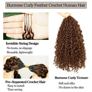 Extensioni per <span class=keywords><strong>capelli</strong></span> umani ricci e crespi color cioccolato, pre-separati, invisibili e leggere, per trecce all'uncinetto - Product Image 2